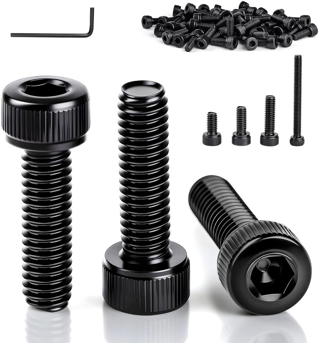35 stuks M6-schroeven, cilinderkopschroeven M6 x 25 mm, cilinderschroeven met binnenzeskant, roestvrij staal A2, volledige schroefdraad, zwart, binnenzeskantschroeven met inbussleutel