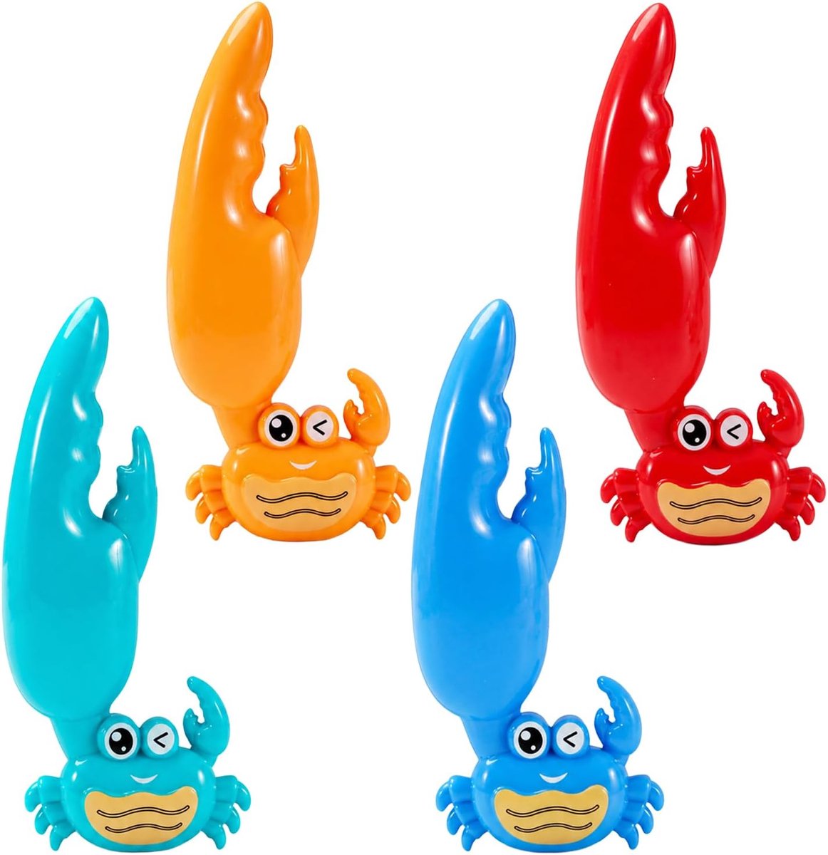 Duikspeelgoed Krab 4 stuks, langzaam zinkende zwembadfiguren in geel, blauw, rood, groen, waterspelletje voor zwembad & bad, haal-spel voor zomer zwemoefeningen
