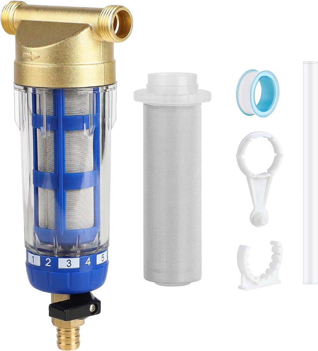 Herbruikbare uitspoelbare fijnfilter, spin-down-sediment-waterfilter met vervangingsfilterinzet, ijzerfilter voor bronwater, waterkraan waterfilter water (1/2'')