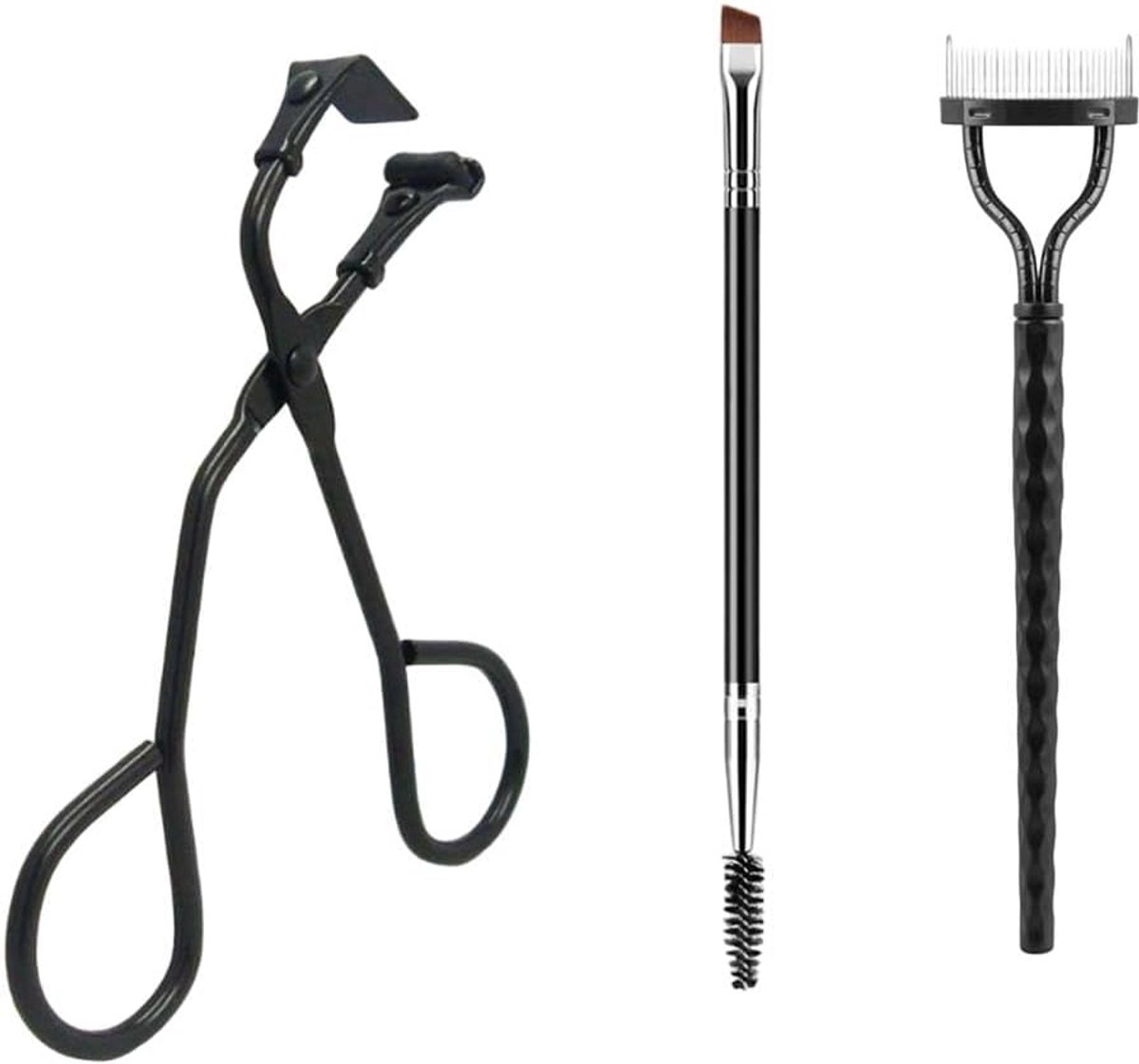 Wimpertangset, 1 stuk, 3-in-1 reiswimpergereedschap met wenkbrauwborstel, verwarmde wimpertang, precisie-wimpertang voor hoeken en onderste wimpers, ideaal voor onderweg