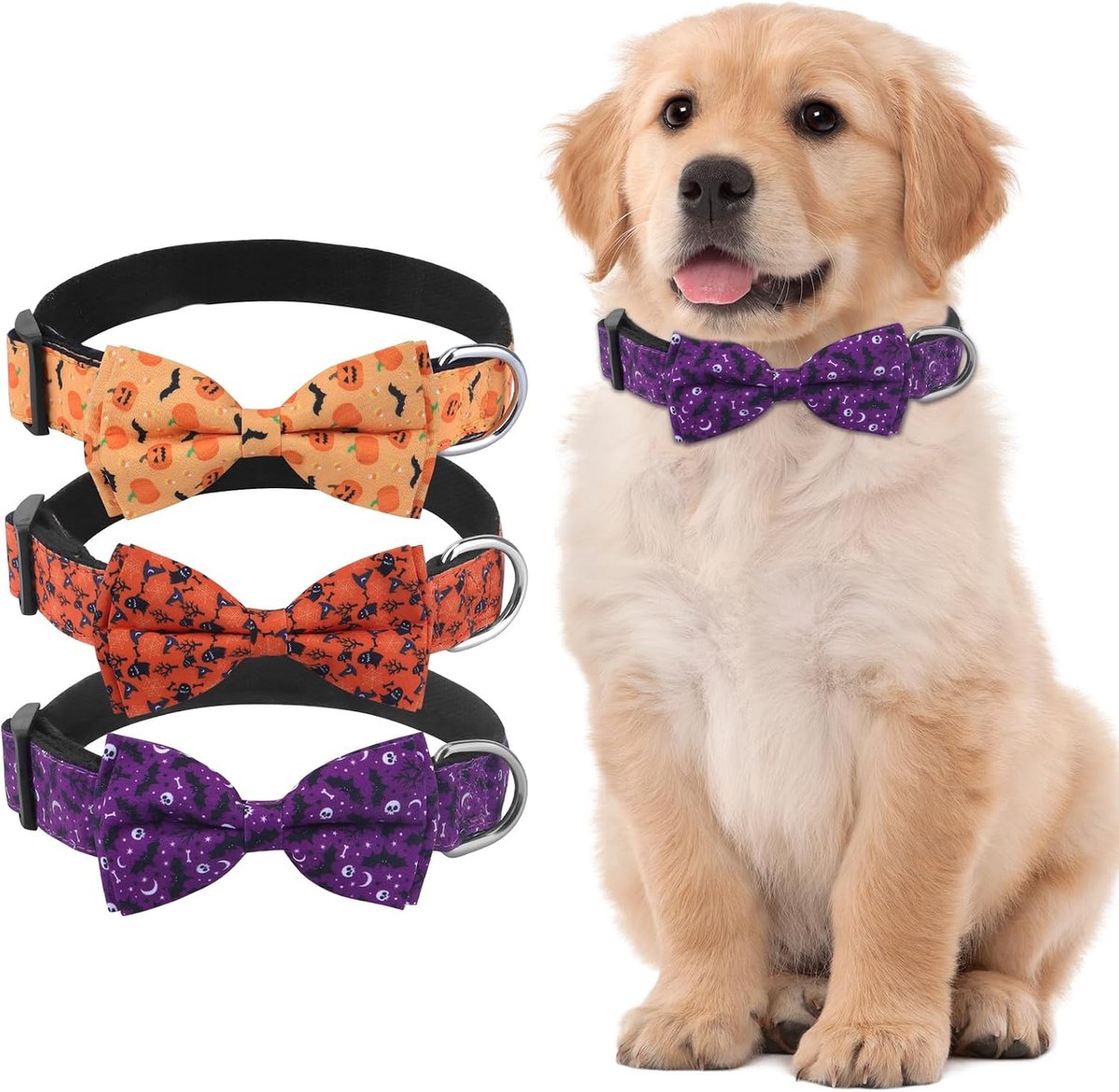 allerheiligen, met hondenvlinderdas, afneembaar, gepersonaliseerde hondenhalsband, verstelbare hondenhalsband, voor honden, kleine, middelgrote en grote honden