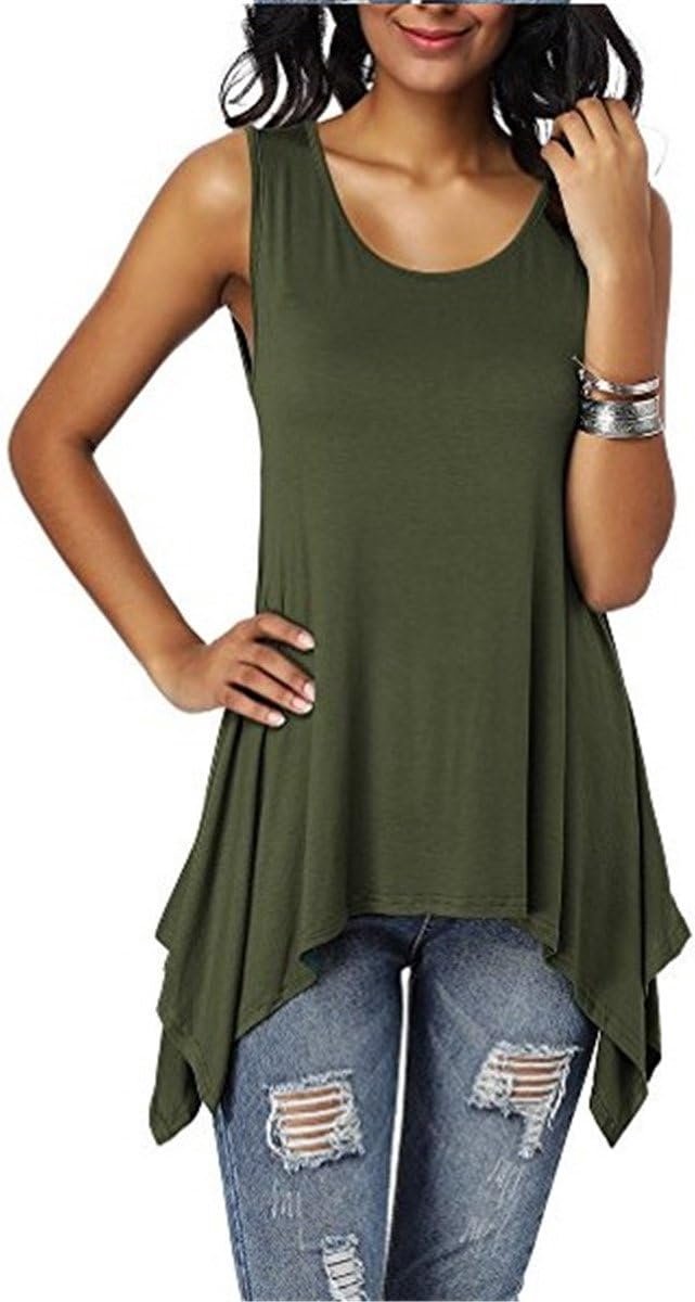 Dames vrouwen T-shirts bovenstuk blouses tops tuniek tunieken longshirt lang basic rugvrij mouwloos asymmetrisch katoen zomer dagelijks casual losse casual stretch S-3XL