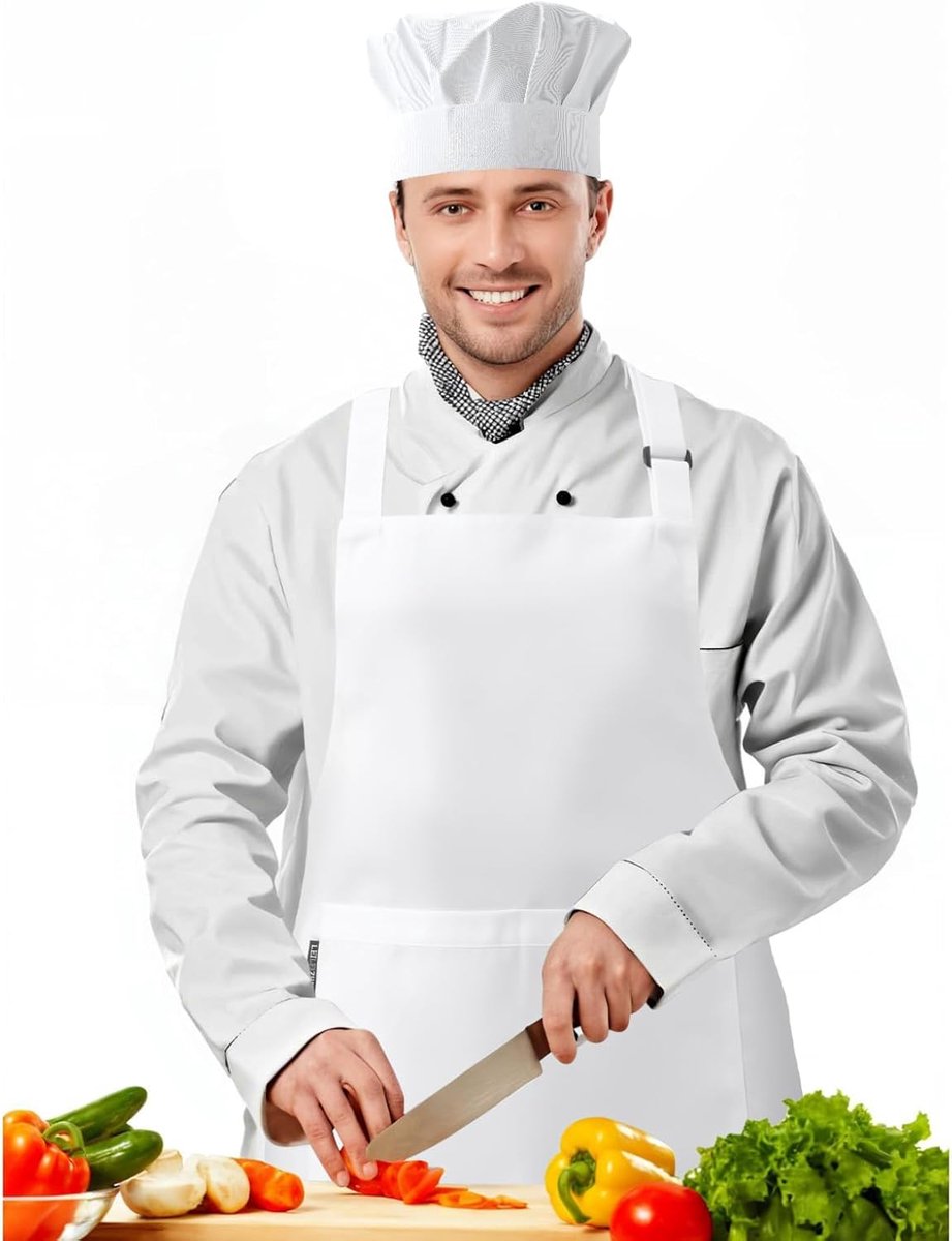 Schort- en kookmutsset, kelnkostuum voor dames en heren, jaren 50-koksoutfit, volwassenen, popcornkostuum, bakken, slabbetje, schort, voor BBQ, keuken, tuinieren, carnaval, cosplay, feest