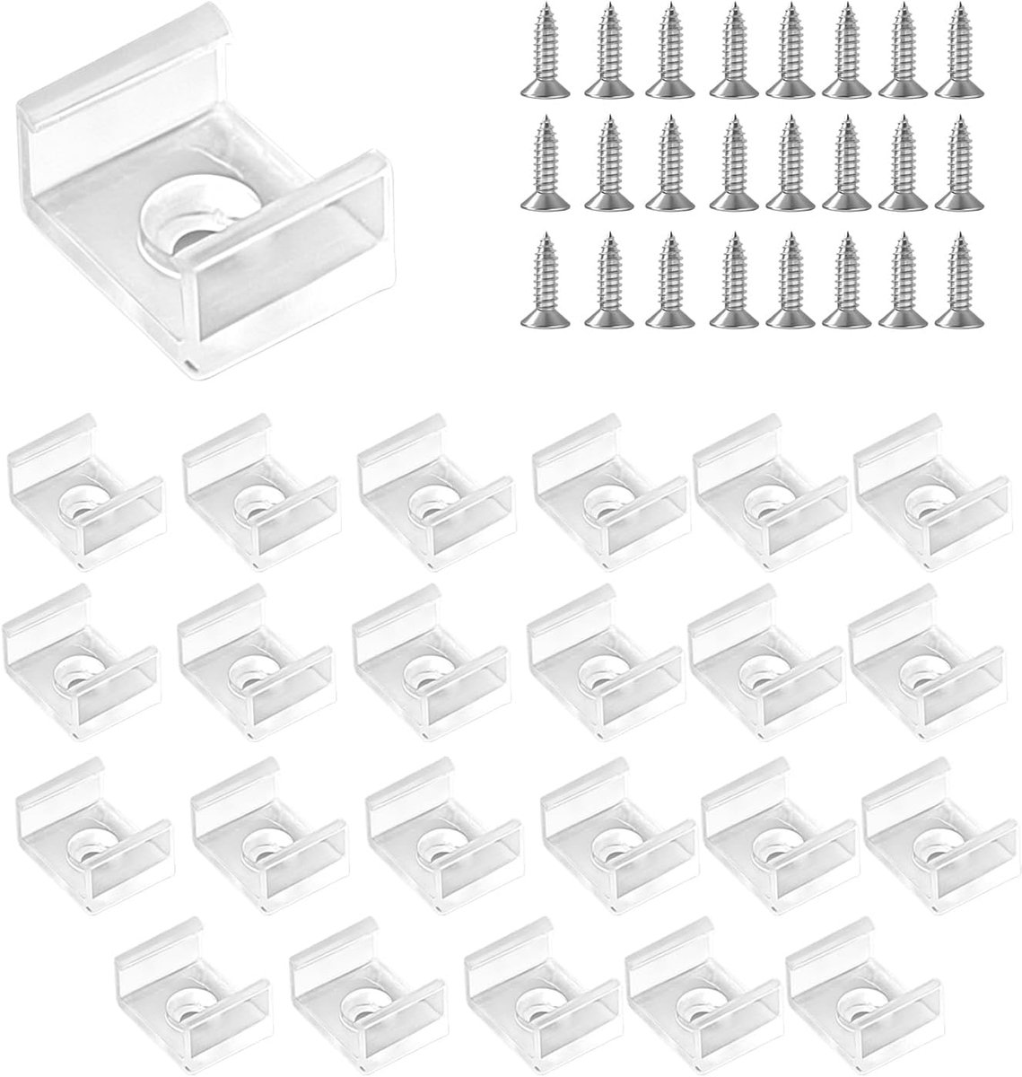 24 stuks transparante ledstripclips, stabiele montagehouder voor 10 mm tot 17 mm ledstrips en neonstrips, inclusief bijpassende schroeven voor eenvoudige installatie aan muur en plafond (12 mm)