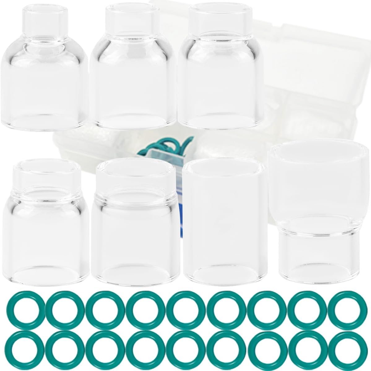 27PCS for Tig welding consumables 4#~12# Glass Cup For TIG Welding Torch SR WP-9/17/18/20/25/26 with 7PCS Glass Cup, 20PCS O-rings, 1PC Accessories case
