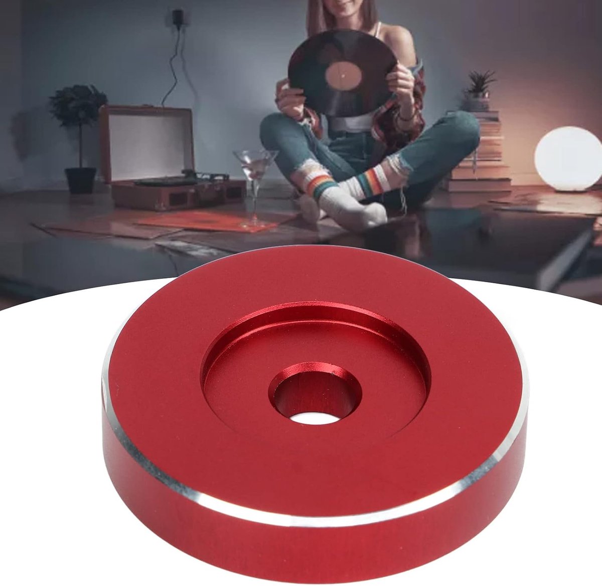 Adapter, Aluminium Platenspeler Draaitafel Adapter RPM Grammofoon Accessoire (Rood)