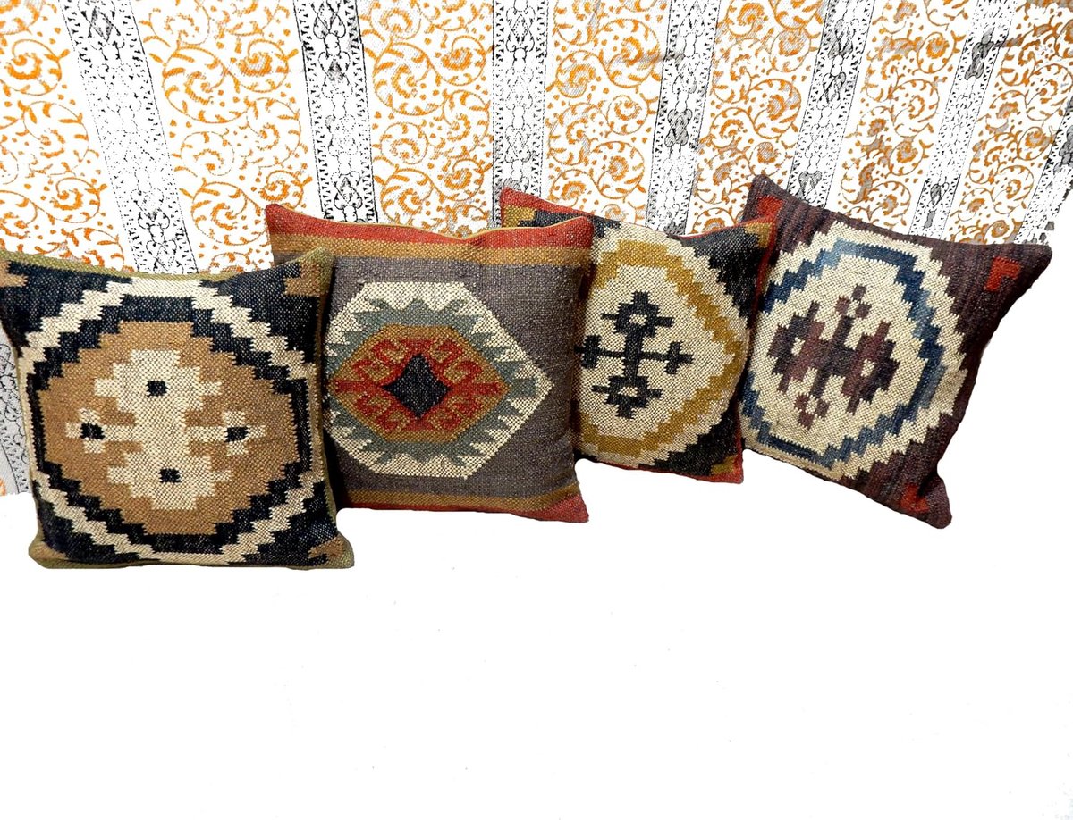 Kussenhoes 45x45 cm - Bohemian Wol Jute - Handgeweven Kilim Design - Unieke Decoratie voor Thuis - SnelShoppen