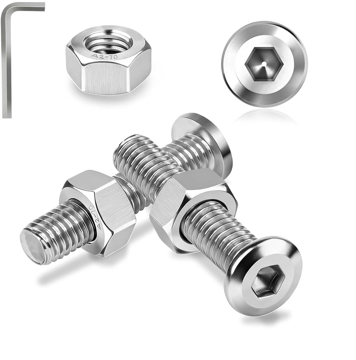 Sets schroeven roestvrij staal M8 x 40 mm platte kopschroeven binnenzeskantschroeven en moeren set lenskopschroeven A2 V2A volledige schroefdraad zeskantschroeven met moeren voor