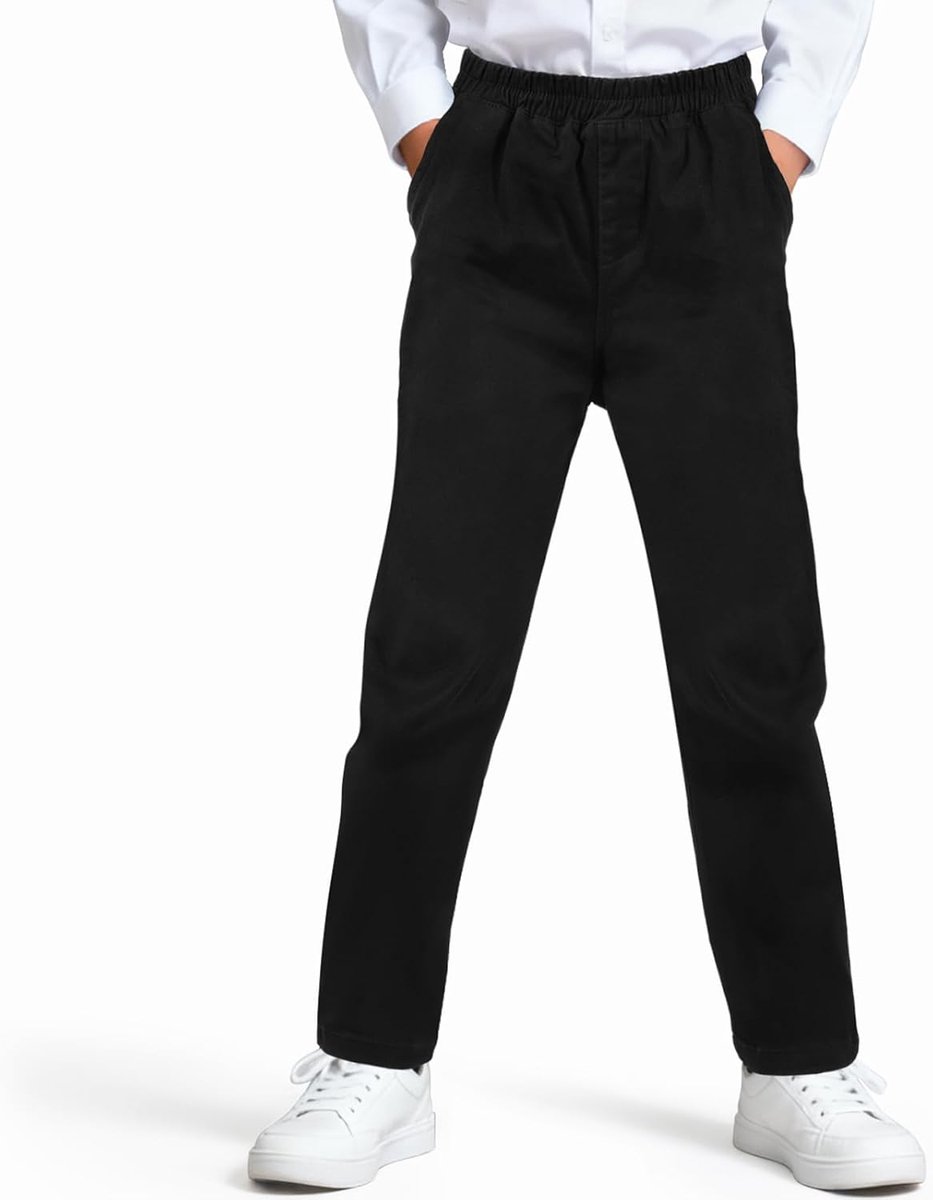 Schoolbroek voor jongens, joggingbroek, elastische taille, trainingsbroek, geschikt voor kinderen van 6 tot 11 jaar, zwart