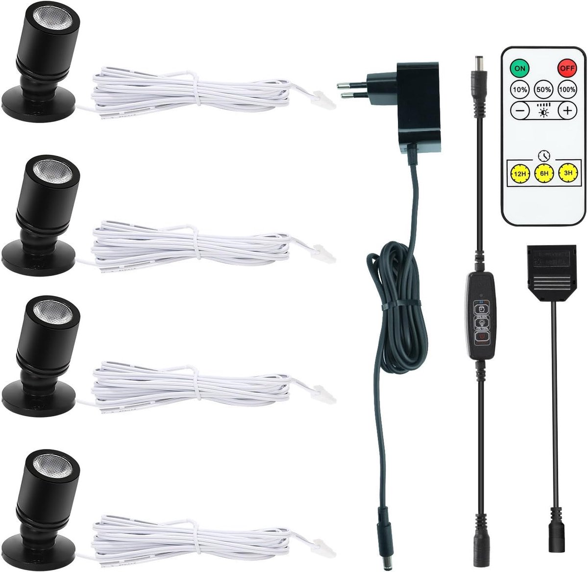 Led-spotverlichting voor binnen, kastlicht, 1 W, 360° draaibaar, aluminium mini-ledspot voor kast, hal, galerijen, winkels, sieradenkast (warmwit, 4 stuks)