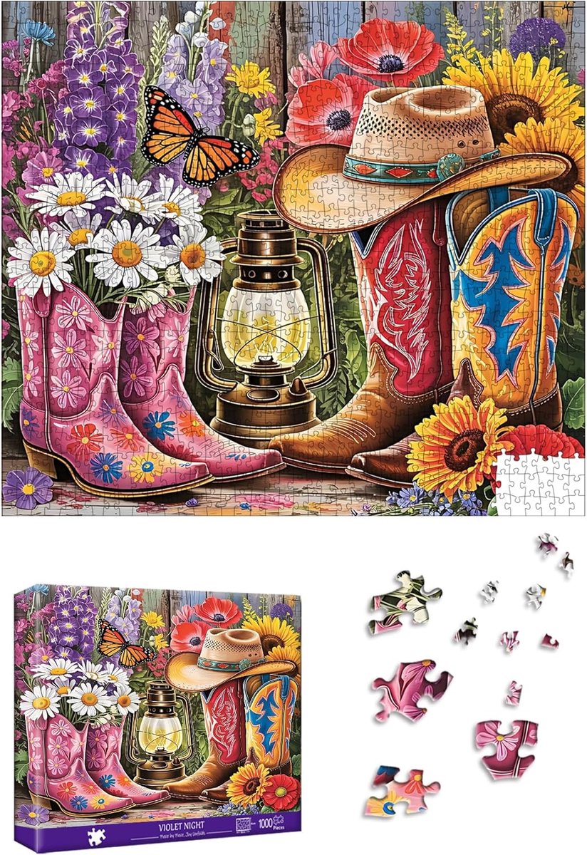 Vormpuzzels voor volwassenen, 1000 stukjes, bloemlaarzen, legpuzzel uitdagende onmogelijke puzzel, unieke woondecoratie en spel (55 x 49 cm) voor puzzelliefhebbers