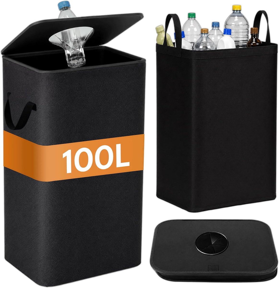 Opbergflessen container 100 l van Oxford 600D, opvouwbare flessenverzamelaar leeg, verzamelbak 44 x 33 x 70 cm, container leeg en oud glas opslag, wasgoed, textiel en huishouden