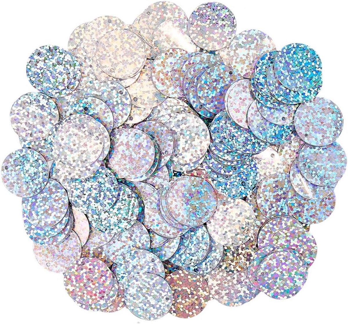 454 stuks zilveren ronde platte pailletten losse 20 mm groot met één gat PVC glitter laser applicatie Paillette pailletten bulk voor naaien sieraden maken feest huiskleding kerst decor