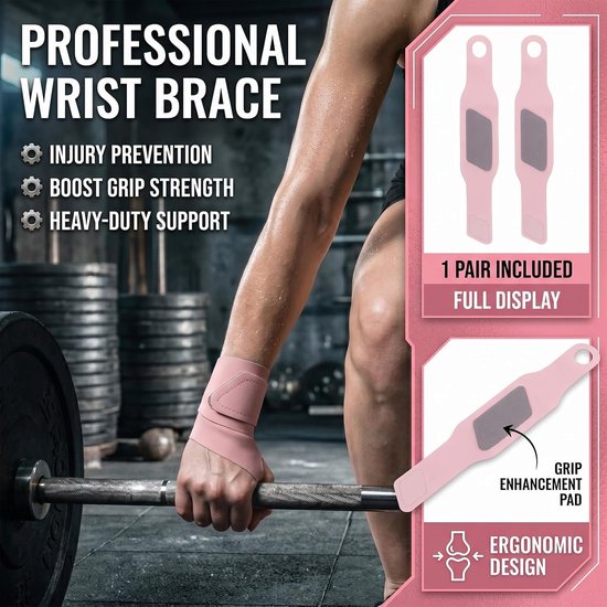 2 stuks polssteunbandage, verstelbare polsbandages voor sport en fitness, polsbandage roze, polsbeschermer ter ondersteuning van de gewrichten bij krachttraining en dagelijks gebruik — afbeelding 5