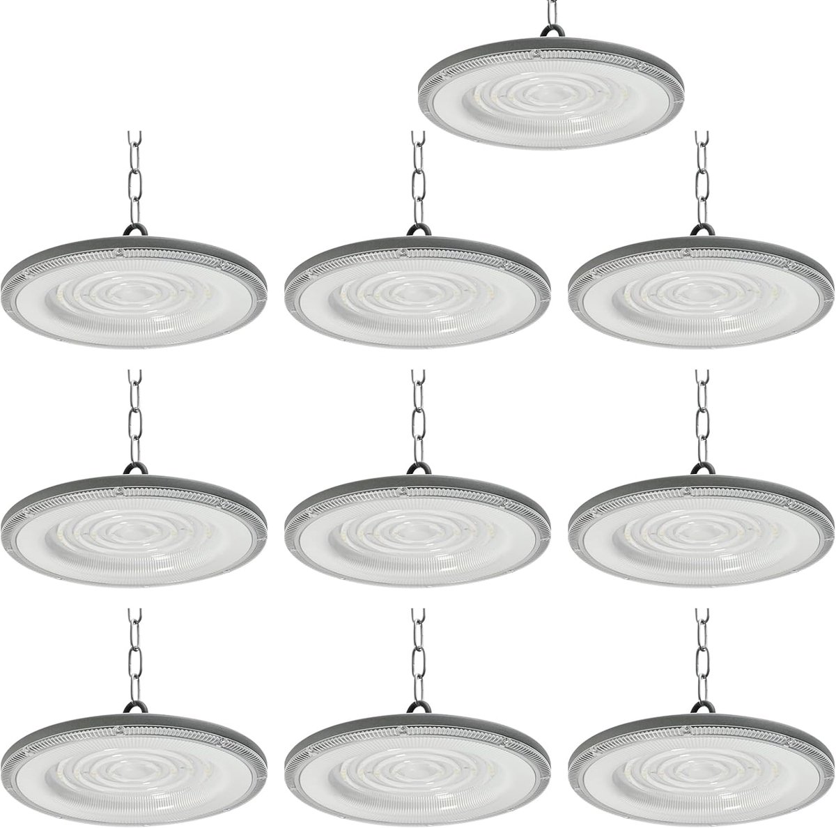 10 stuks 150 W 18000 LM LED industriële hanglamp UFO binnen 6500 K koud wit SMD 2835 LED industriële led-kroonluchter IP65 waterdicht voor schuur, werkplaats, magazijn