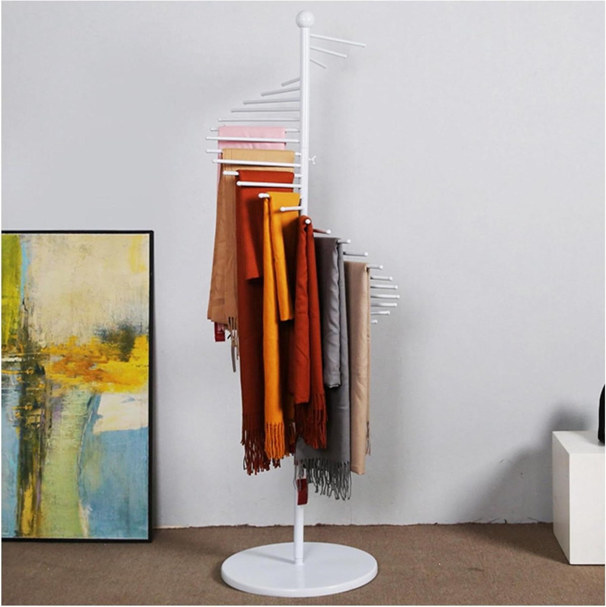 Metalen Sjaalhouder - Accessoire Rek - Winkel Display - Spiraalontwerp 30 Haken - 42 cm x 170 cm - Wit