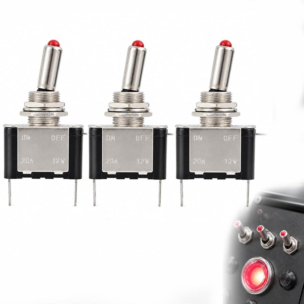 Tuimelschakelaars met rode led, 12 V 20 A, 3-polig, SPST, aan/uit-schakelaar, voor auto's, vrachtwagens, boten, montagediameter 12 mm, eenvoudige installatie, gepersonaliseerde bedrading