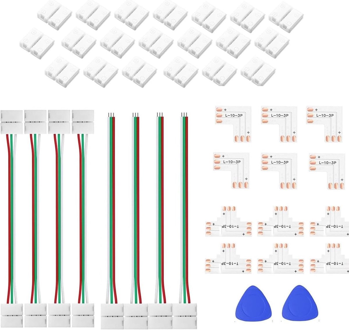 3Pin 10 mm SMD LED-connectorkit, soldeerloze gapless connector, L/T splitter haakse hoek, strip naar strip jumper draden voor RGB WS2812 2811 Strip Lights (3pin 10 mm SMD)