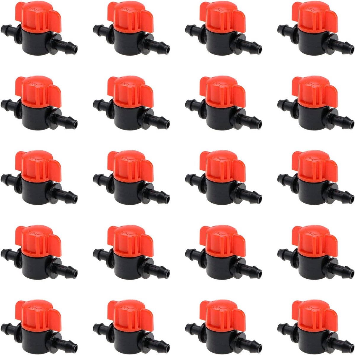 Lord of the Tools Afsluitventiel met weerhaak, druppelirrigatie, kogelkraan, slangkoppelingsventiel voor 1/4 inch buis met 4 mm ID en 7 mm AD, voor tuinen, akkerland, druppelirrigatiesystemen, 20