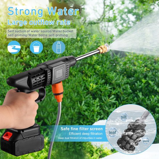 Draadloze Hogedrukreiniger Max 90 Bar - Draagbaar en Mobiel - 6-in-1 Multi-spray Sproeikop - SnelShoppen — afbeelding 4