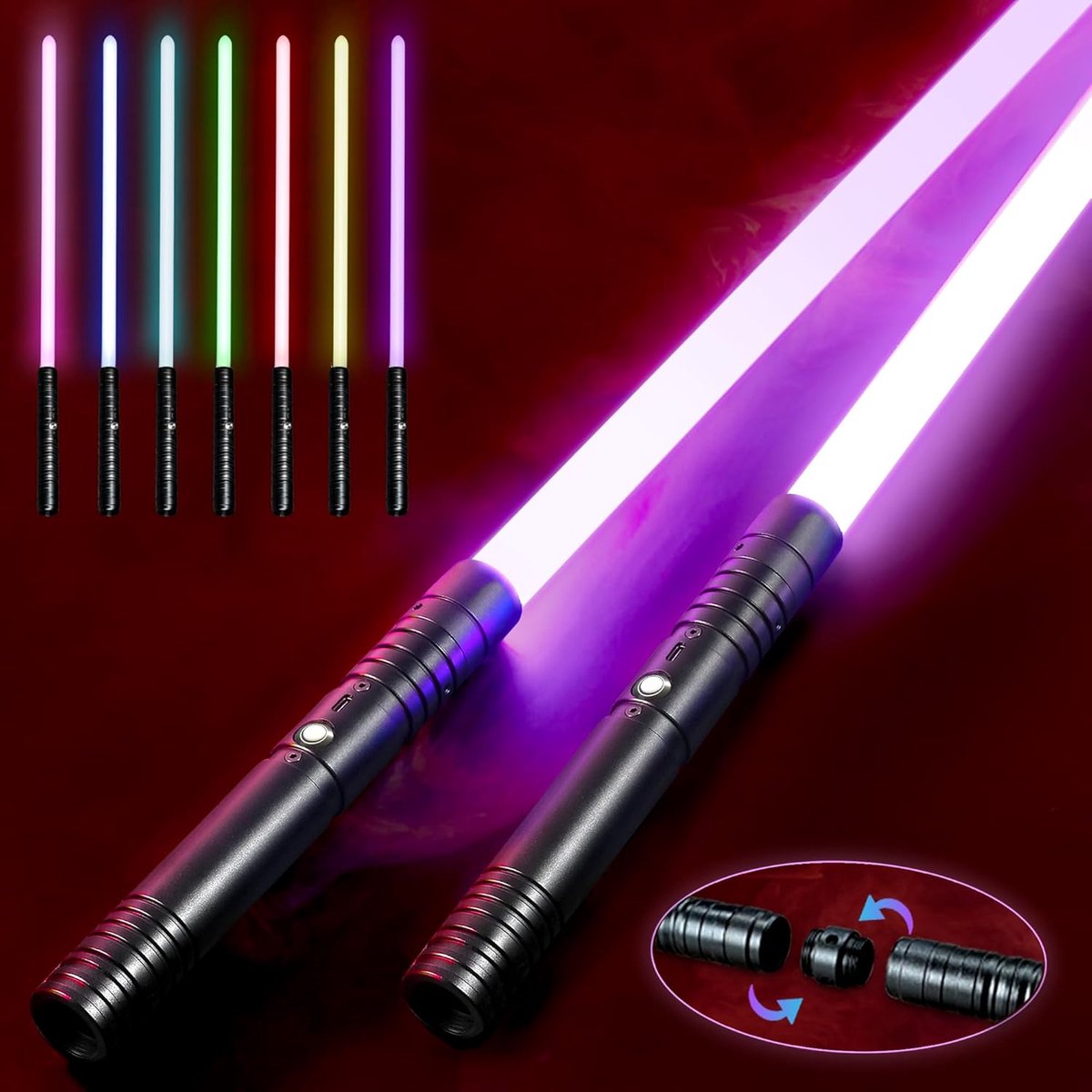Kinderen en Volwassenen - Lightsaber Set van 2 | USB Oplaadbaar Dubbel Licht Zwaard | Dubbelbladige Lichtzwaarden met 15 Kleuren en Geluidseffecten | Zwaard met Zwart Metalen Heft