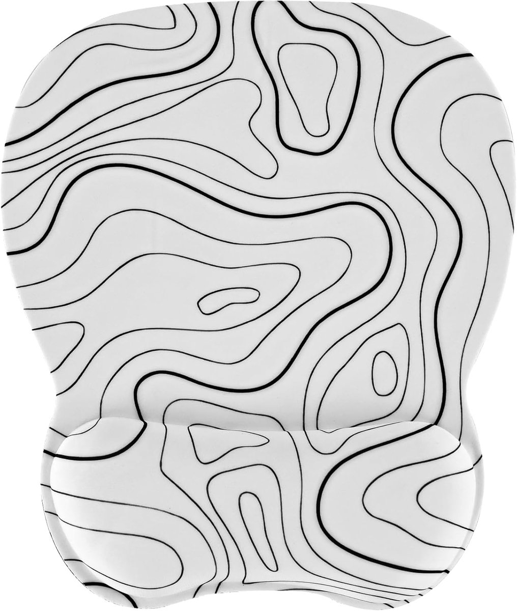 Muismat met Polssteun, Mouse Pad, Gaming Mousepad, Witte Topokaart | Ergonomic Mouse Mat with Wrist Support, Ergonomisch Muismat, Bureauonderlegger, Kantoorproducten, Antislip, Wasbaar