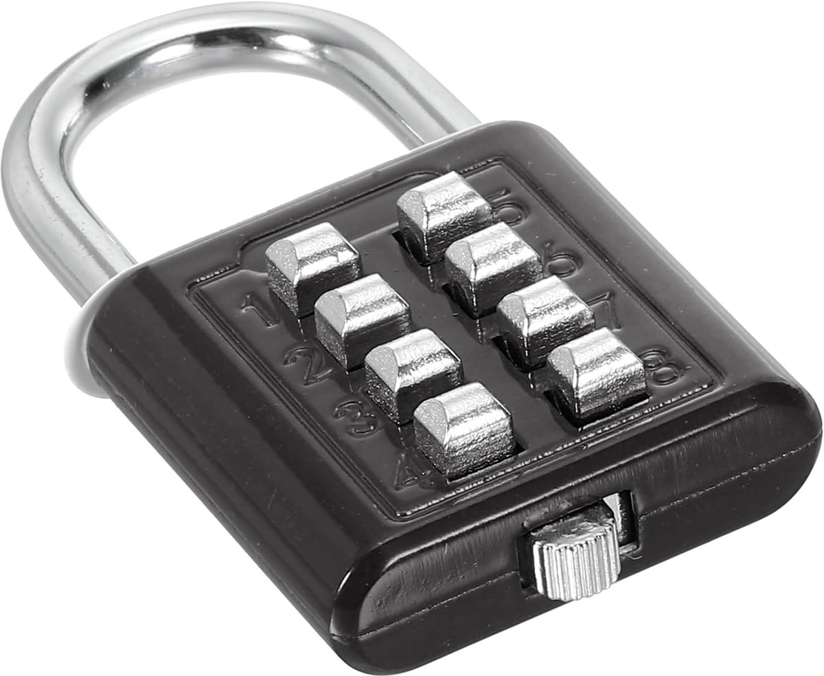 8-cijferige knop combinatie hangslot, 4 posities vergrendelingsmechanisme drukknop beveiliging digitaal slot voor gym sport locker kast gereedschapskist, zwart