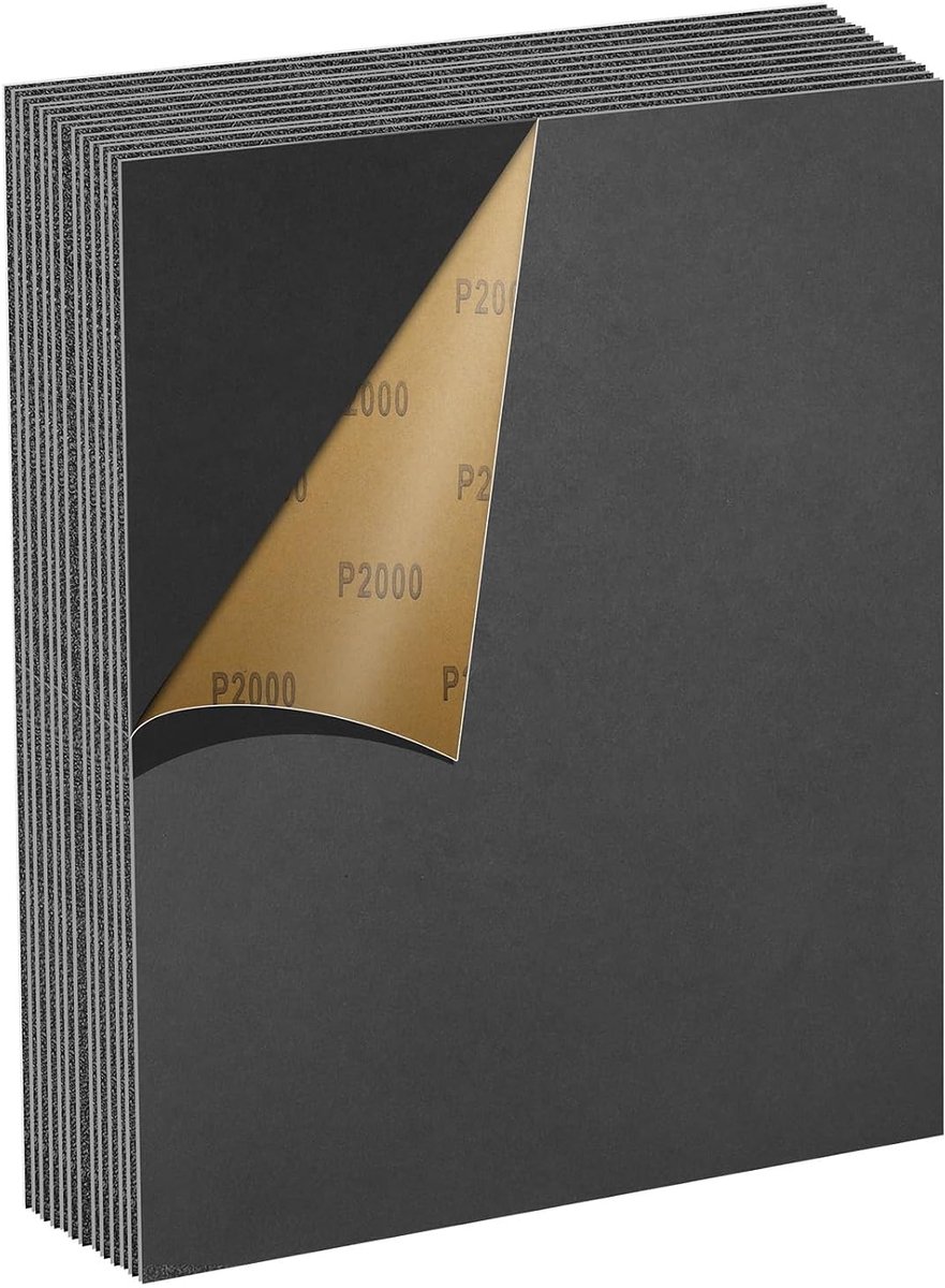 Schuurpapier met korrel 2000, 12 stuks, 23 x 28 cm, schuurpapier voor droog polijsten en nat polijsten, voor auto's, metaal, muren, meubels van hout