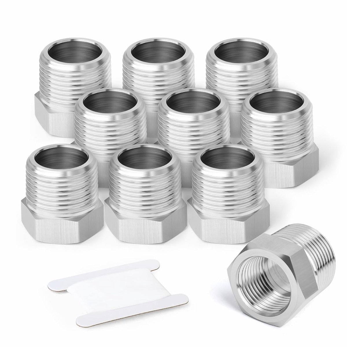 10 stuks 304 roestvrij staal Reducer Hex Bushing, 1/2" BSP Male naar 3/8" BSP vrouwelijke buis, verminderen Adapter Fitting Converter