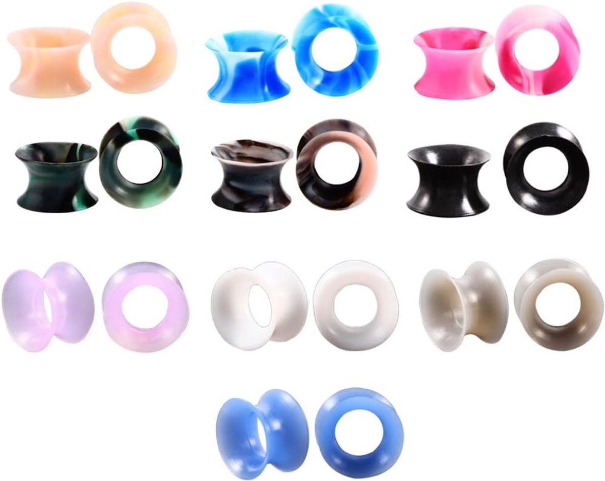 Silicone Tunnel Set 20 Stuks 6mm - 16mm Super Dunne Veelkleurige Marmeren Tunnels Dubbele Flared Zachte Plug Punk Unisex