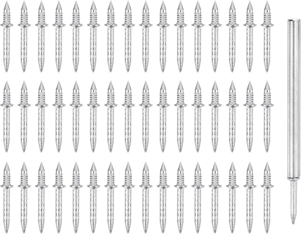 50 stuks dubbele plint met schroefdraad, spijkers zonder lassen, 1 speciaal gereedschap, spijkers, schroefdraad, spaken, plinten, staal verzinkt koolstofstaal, intrekbare schroeven voor
