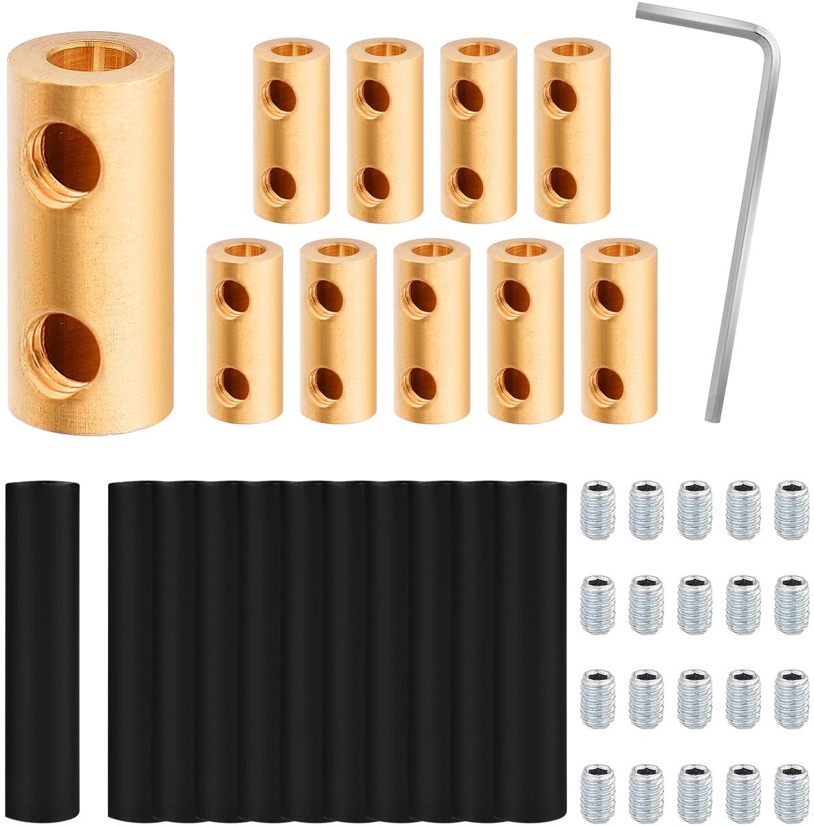 10st 10AWG Draadconnectormoerkit, 60Amp Snelaansluitterminal Geel Draadverbindingsconnectoren Messing 10 Gauge Draadconnectorkit met Krimpkous en Schroef voor Huishoudelijke Apparaten