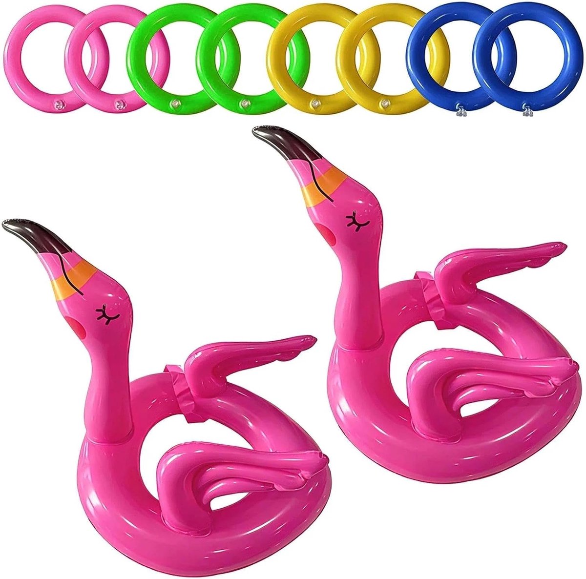 10 stuks ringwerpspel voor kinderen, 2 flamingo's, opblaasbaar, 8 zwembadspeelgoed, zomer, zwembadfeestspellen voor binnen en buiten
