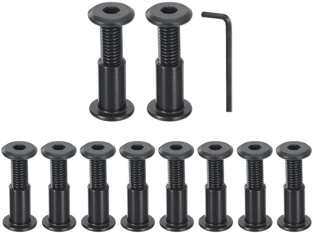 Sets M8 x 40 mm zeskantige aandrijving steekschroeven en M8 x 18 mm moeren met zeskantsleutel, meubelverbindingsschroeven en -schroeven voor meubels verzonken kop, zwart