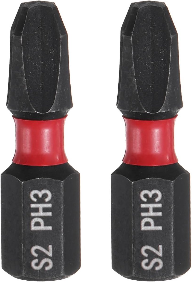 2 stuks PH3 Phillips schroevendraaierbit 1/4 inch zeskantschacht 25 mm / 1 inch lengte magnetische kruiskop S2 stalen schroevendraaierbit industriële kwaliteit elektrische boorbits