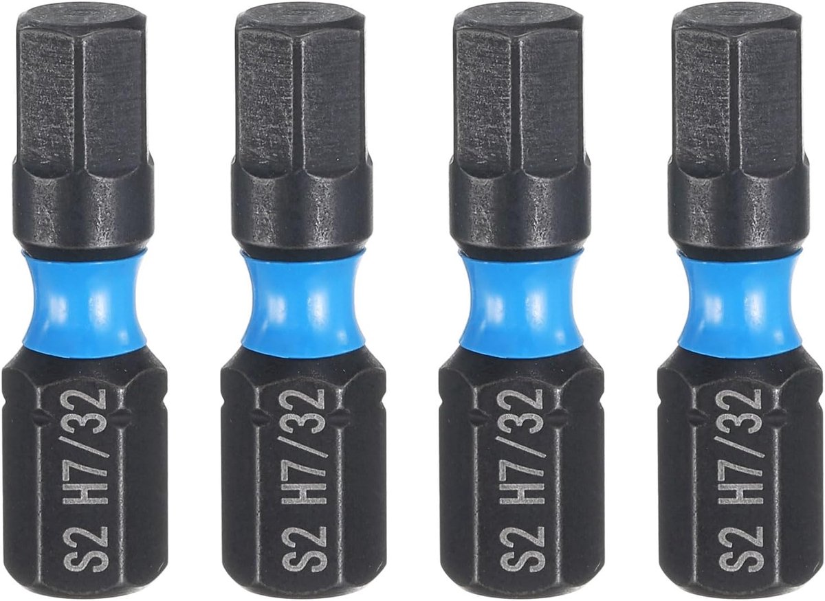 4 stuks H7/32 SAE zeskantige schroevendraaierbits, 1/4 inch zeskantige schacht 25 mm/1 inch lengte, magnetische zeskantige kop, zeskantige