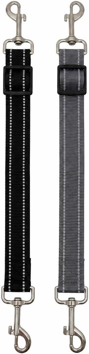 2 stuks halsband veiligheidsclip, korte geleider hond, trekstop halsband honden, verstelbare veiligheidsgordelclip, bungee lijn hondenadapter, zwart/grijs