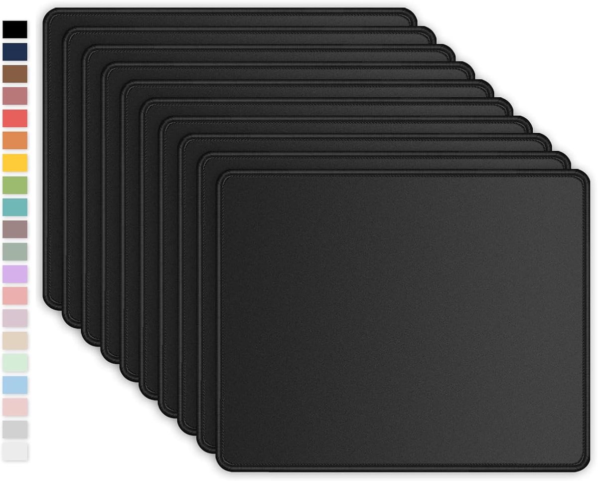10 stuks muismat met gestikte rand, vierkante muismat met premium textuur, wasbare muismatten met lycra-doek, antislip rubberen basis muismat voor laptop, computer, pc, 260 x 210 x 3 mm,