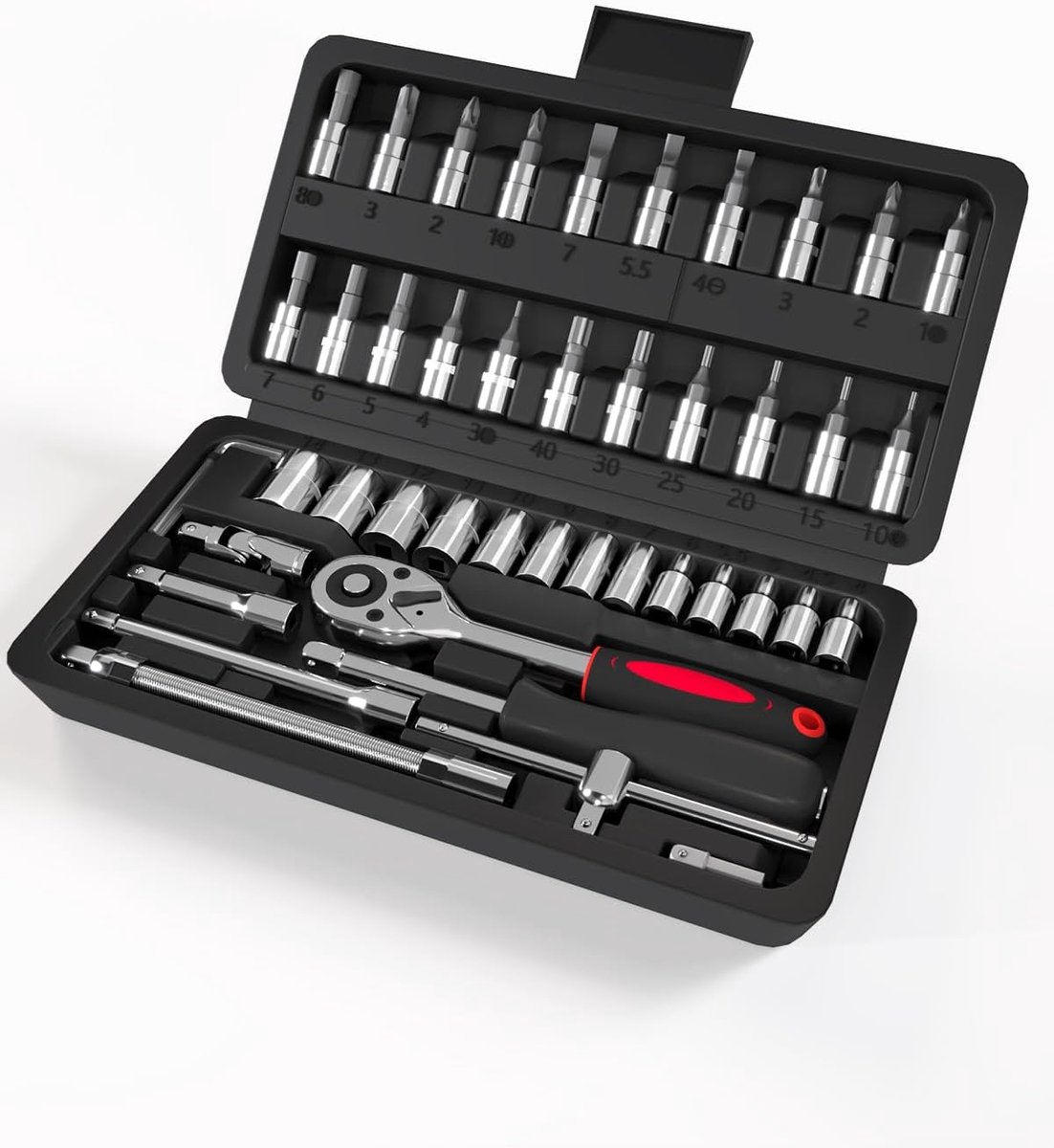 46-delig Mini Ratelsleutelset 1/4" | Professionele Dopsleutelset, met Cr-V Doppen voor zowel Fiets- als Autoreparatie