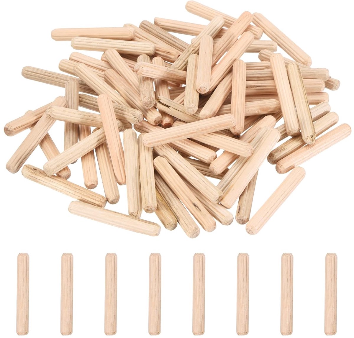 68 stuks houten stiften met een diameter van 1/4 inch (3,9 cm), hardhouten staven, geribbeld, voor meubels, deuren, timmerwerk en doe-het-zelvers