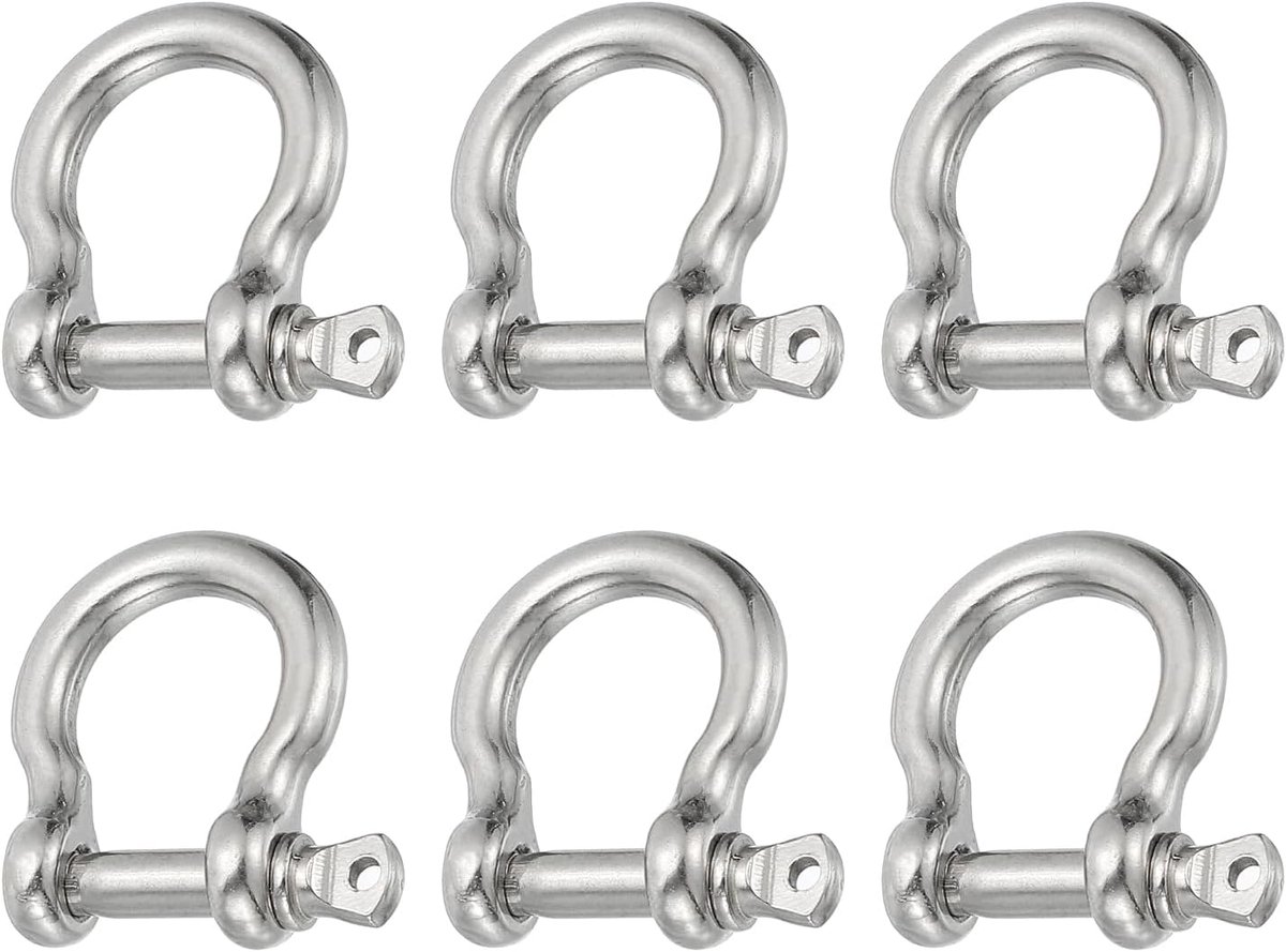 Schroef Pin Sluiting 4mm 5/32 "220Lbs, 6 Stks 304 Roestvrij Staal Gesmede Boog Sluiting Marine Grade voor Kettingen Draad Touw Outdoor, Zilver