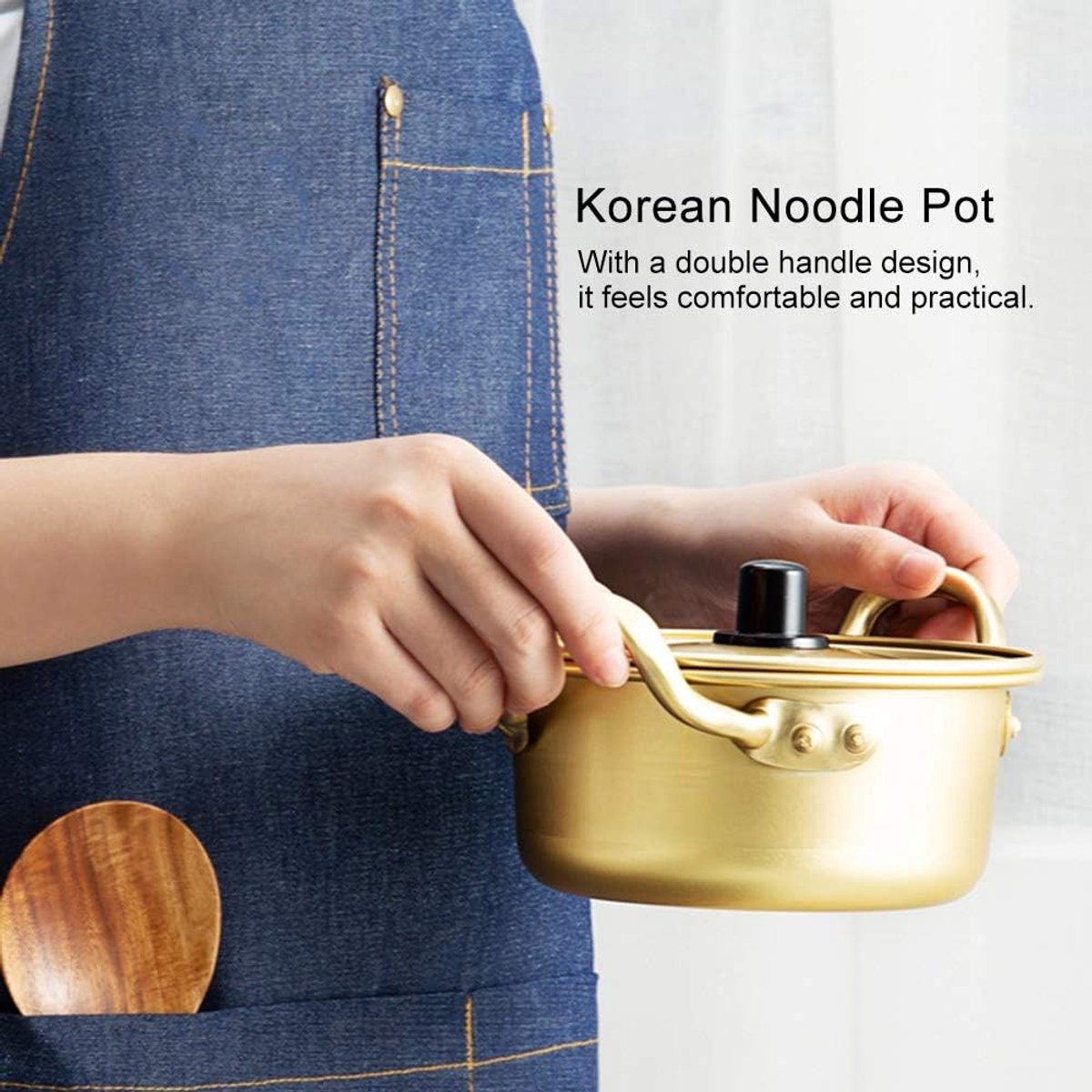 Aluminium Anti-aanbak Koreaanse Traditionele Instant Soeppan,Koreaanse Noodle Ramen Pot, Kookgerei voor Keuken, Geweldig voor Soep, Curry, Pasta(16cm)