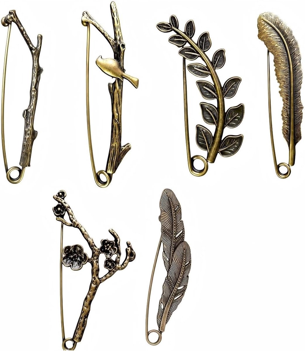 Veiligheidsspeld Set - 6 Stuks Grote Veilige Broche met Unieke Natuurlijke Ontwerpen - Perfect voor Kleding, Accessoires en Handgemaakte Cadeaus