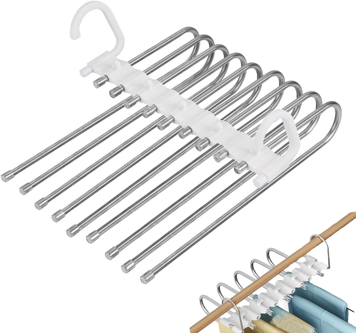 2-pack Opvouwbare Kleerhanger met 9 Niveaus, Ruimtebesparend Broekrek, Multifunctioneel Broekrek, Maximaliseer Kastopslagruimte