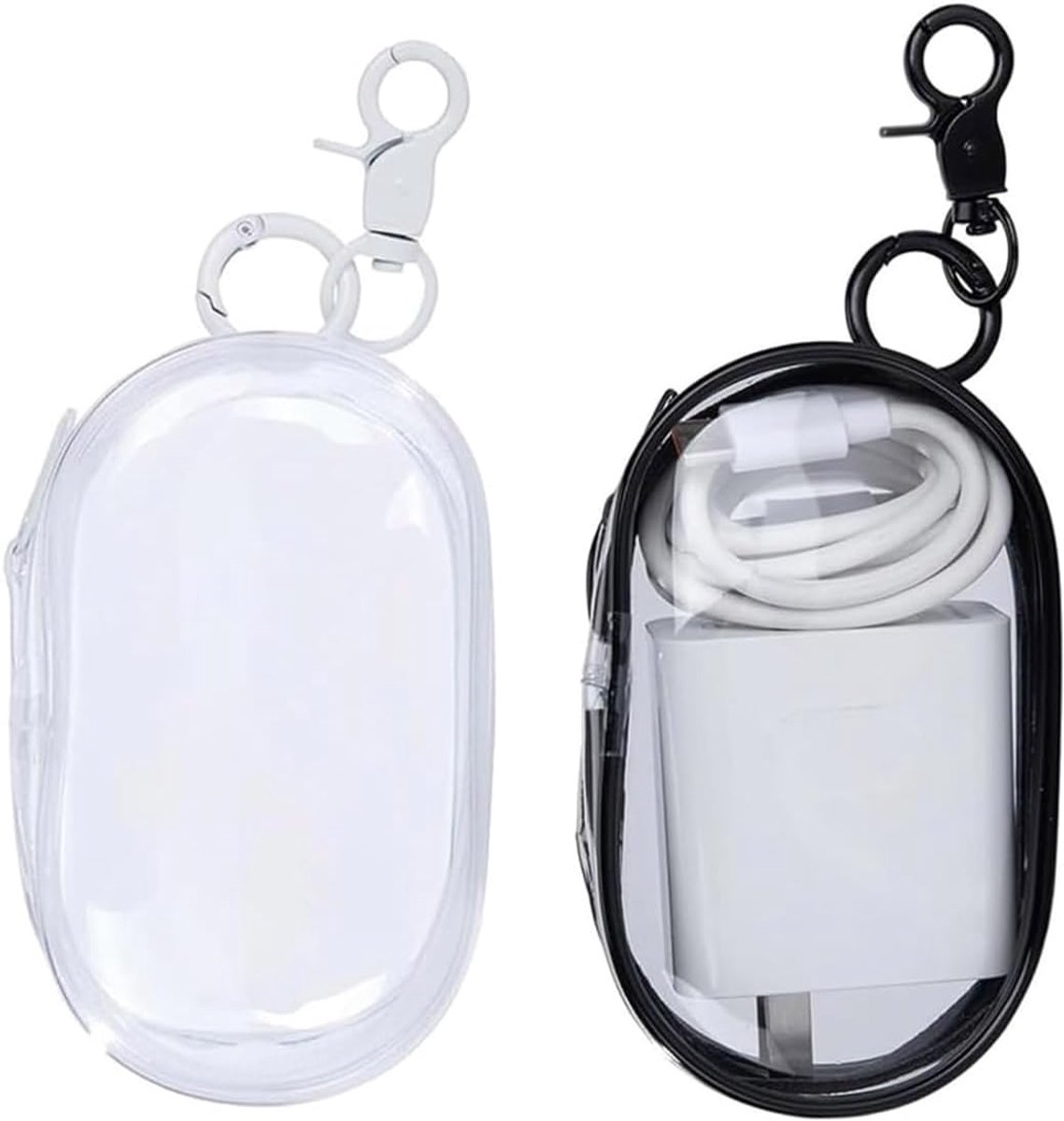 2 opbergzakken voor kabels – mini-reisorganizer transparant (voor hoofdtelefoon, opladers, USB-kabels) – compacte opbergdoos tegen klitten