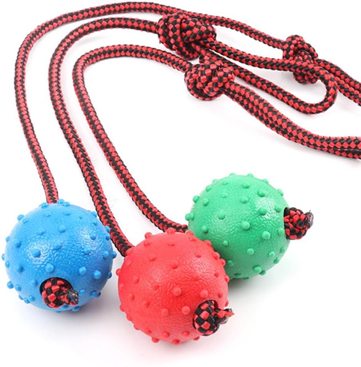 Hondenspeelgoed, bal met touw, 3 stuks, bal met touw, natuurlijk rubber, bal met koord, hondenballen, speelgoed aan touw, voor honden, hondenspeelgoed voor huisdieren, honden, training,