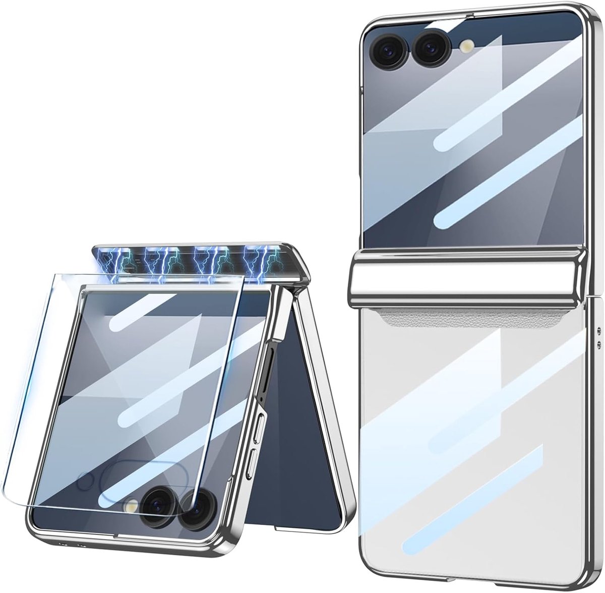 Beschermhoes voor Samsung Galaxy Z Flip 7 met magnetische scharnierbescherming en geïntegreerde displaybescherming, luxe transparante kristallen schokbestendige hoes voor Galaxy Z Flip 7