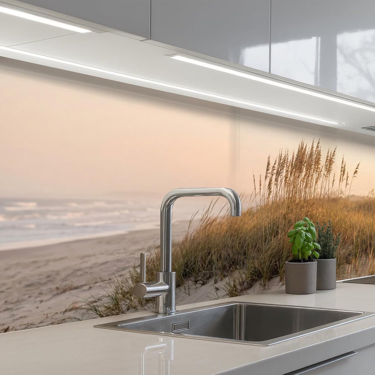 Keukenachterwand 60x200 cm zelfklevend keuken decoratie accessories home kitchen spatscherm Duinlandschap - Zonsondergang - Strand