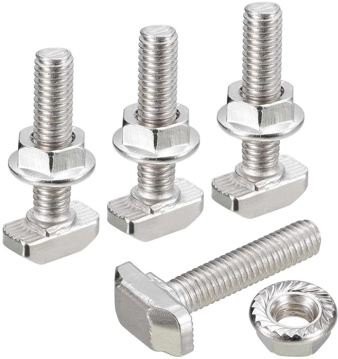 T-schroeven in M6 x 30 mm en flensmoer M6, 40 sets glijbouten met T-vormige pen met hamerkop voor aluminium profiel uit de serie 30