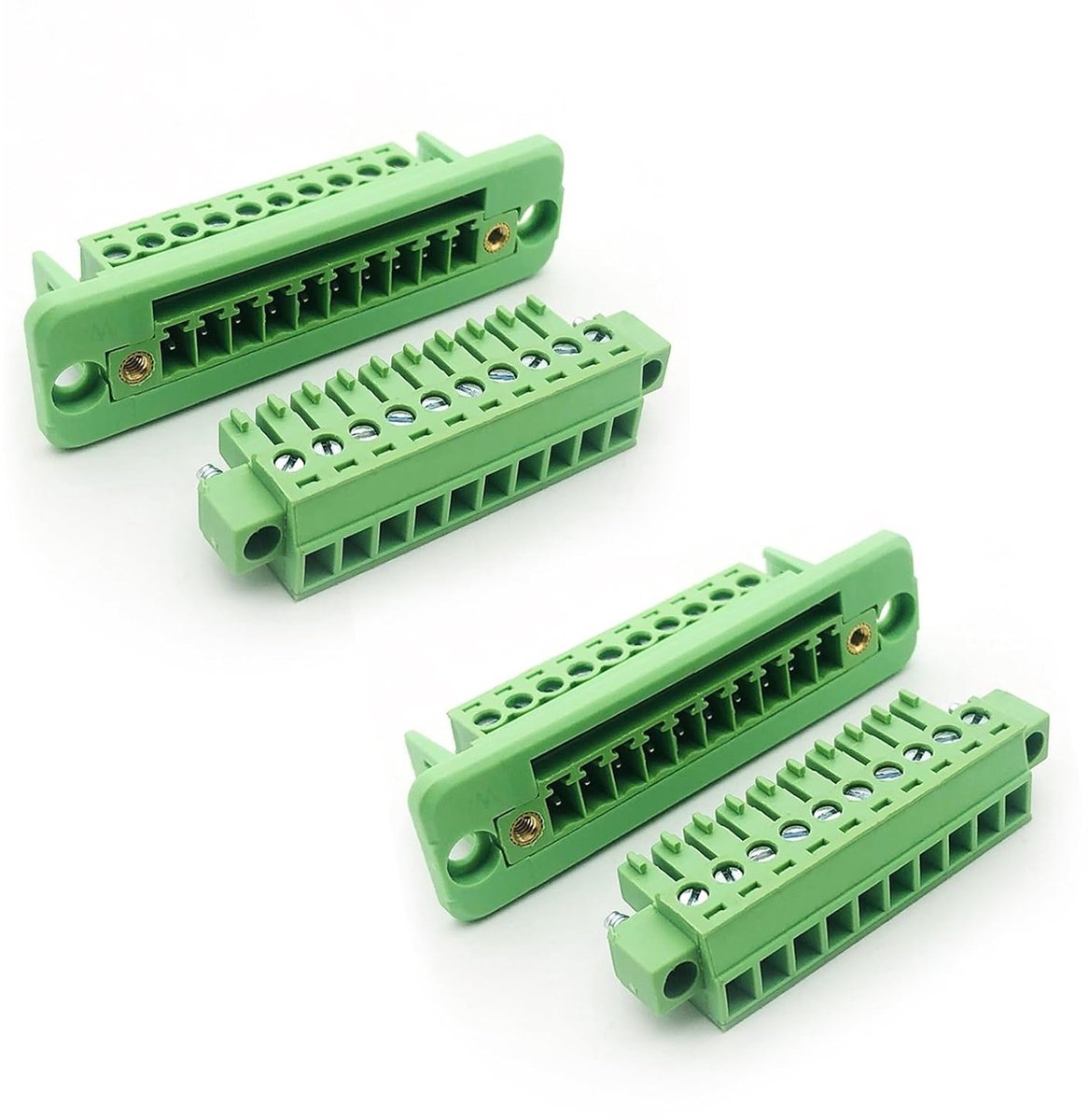 2 sets 10-polige 3,81 mm schroefklemmen connector doorgangsklemblok Phoenix type, 8A 300V aansluitblok stekker bus set, 16-28AWG